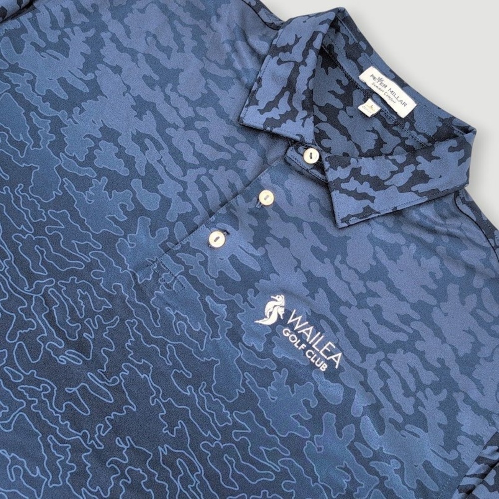 Peter Millar Summer Comfort Polo Shirt Mens Large Blue Camo Wailea Golf Club